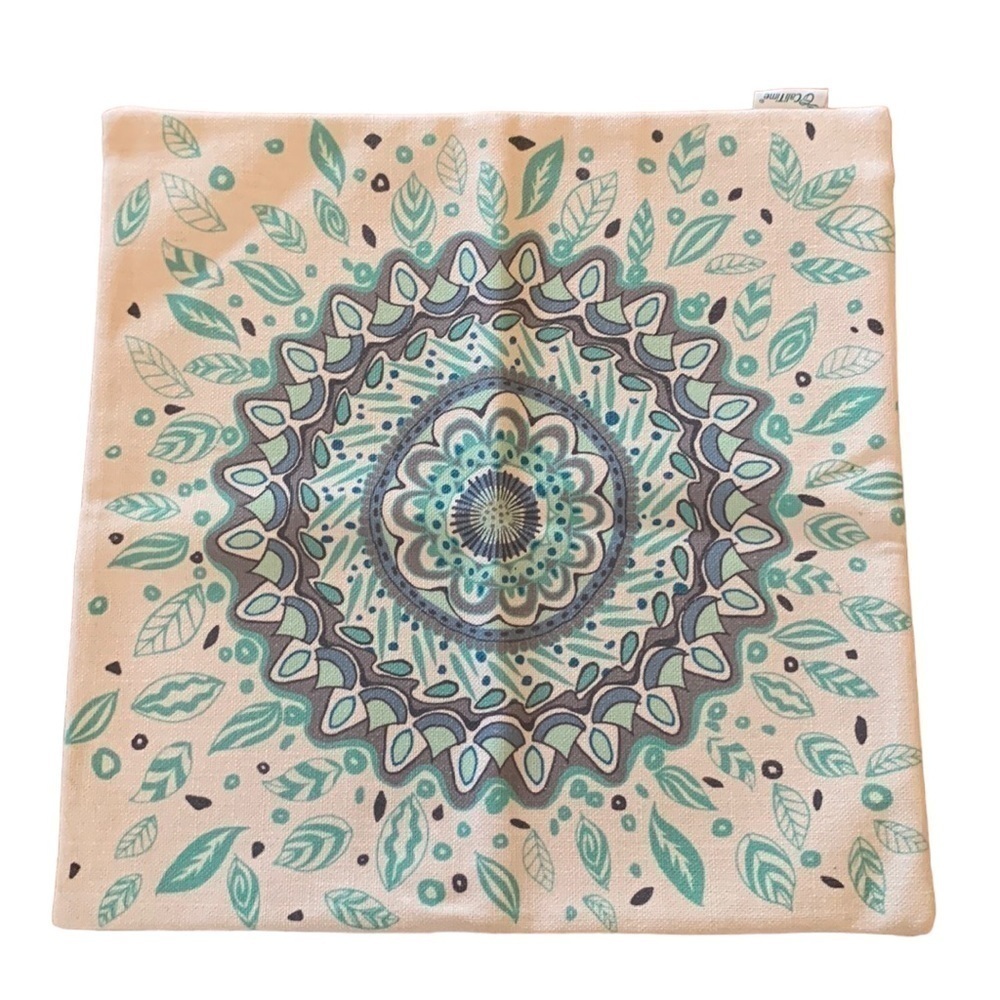 Mandala‎ Pillow Cover Blue Teal Black Canvas 17” x 17” Square